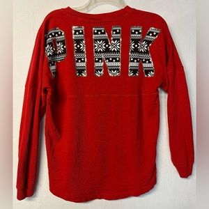 COPY - Pink Victoria's Secret L/S T-shirt Size Small Red Sequin Snowflakes